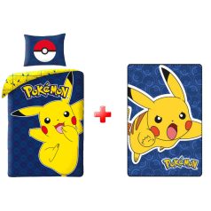   Pokémon Joyful Pikachu  ágyneműhuzat és polár takaró szett