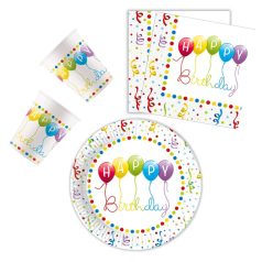   Happy Birthday Streamers party szett 36 db-os 23 cm-es tányérral