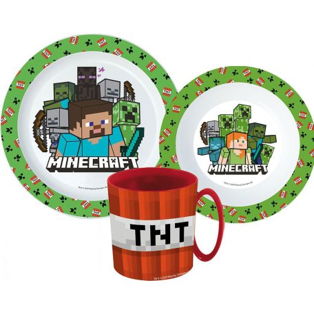 Minecraft étkészlet, micro műanyag szett bögrével 350 ml