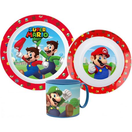 Super Mario étkészlet, micro műanyag szett bögrével 265 ml